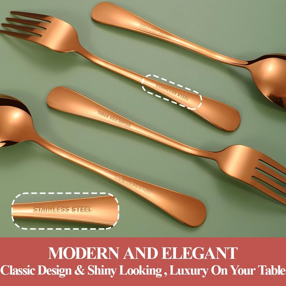 40 Pcs Rose Gold Silverware Set for 8, Food Grade Stainless Steel Flatware Set, Eating Utensils