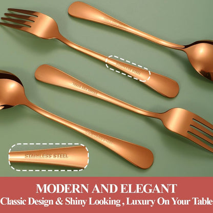 40 Pcs Rose Gold Silverware Set for 8, Food Grade Stainless Steel Flatware Set, Eating Utensils