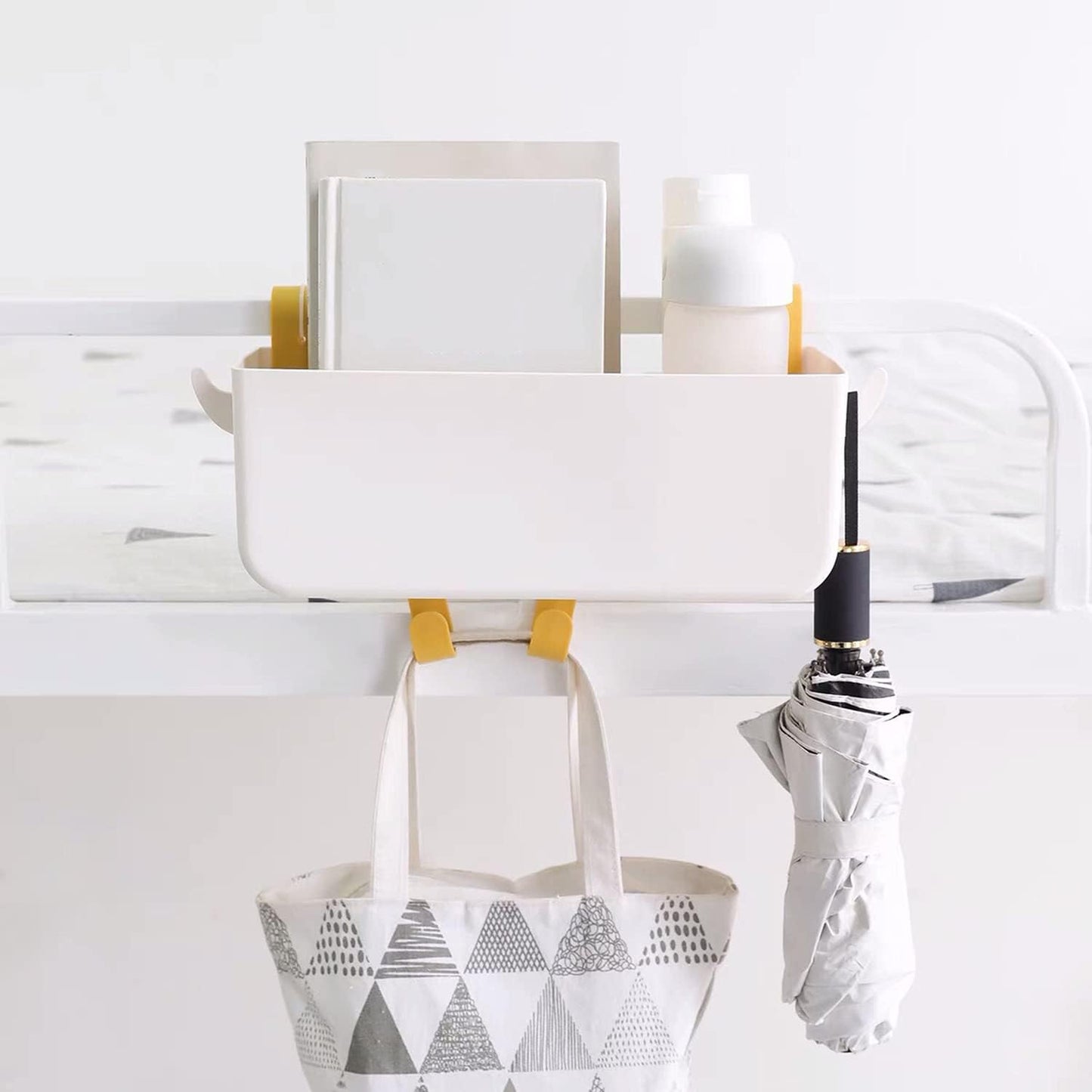 Bedside Hanging Caddy, Plastic Hanging Storage Shelf Holder Organizer for Phone Glasses Bottle