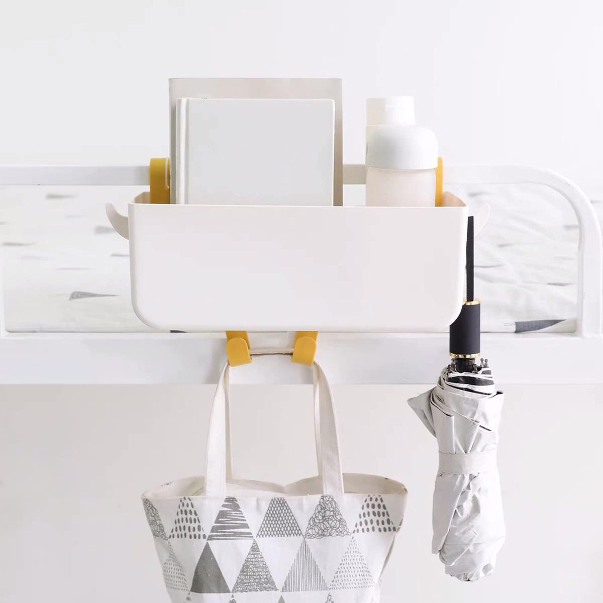 Bedside Hanging Caddy, Plastic Hanging Storage Shelf Holder Organizer for Phone Glasses Bottle