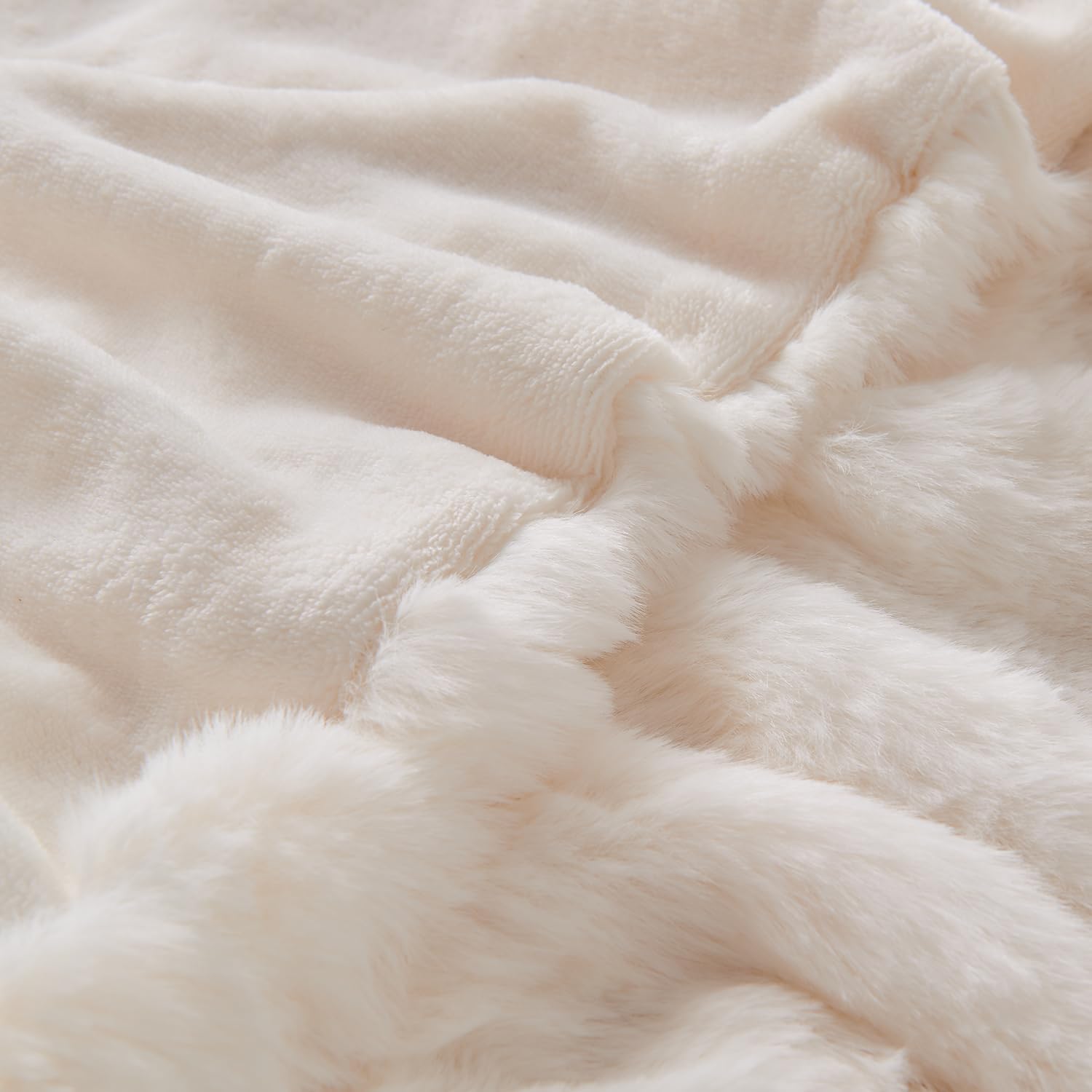 Lotus Karen Faux Fur Throw Blanket Cream White - Big Bubble Rabbit Fluff Blanket for Couch, Small