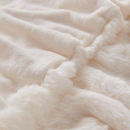 Lotus Karen Faux Fur Throw Blanket Cream White - Big Bubble Rabbit Fluff Blanket for Couch, Small