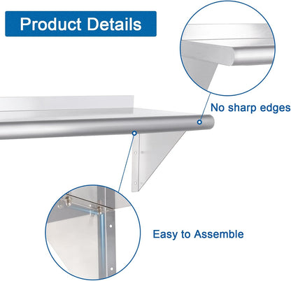 HARDURA Stainless Steel Shelf 14" x 72", 352lb Commercial Shelves Wall Mount Metal Shelving with