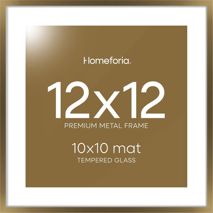 Homeforia 12x12 Picture Frame Bronze, High End Metal 12 x 12 Square Poster Frame with Mat 10 x 10