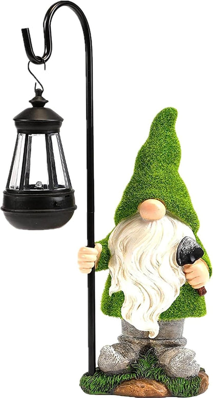 Flocked Solar Garden Gnomes Outdoor Statues 15.8”Outdoor Garden Decor LED Outdoor Decor Light