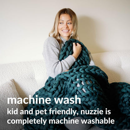 Nuzzie Chunky Knit Blanket - Breathable, Cooling, Hand Made Knit Throw Blanket for Sleep - Machine