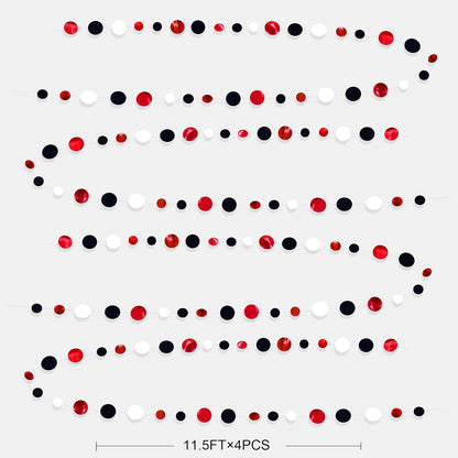 46 Ft Red Black and White Circle Dots Garland Hanging Paper Polka Dots Streamer for Graduations