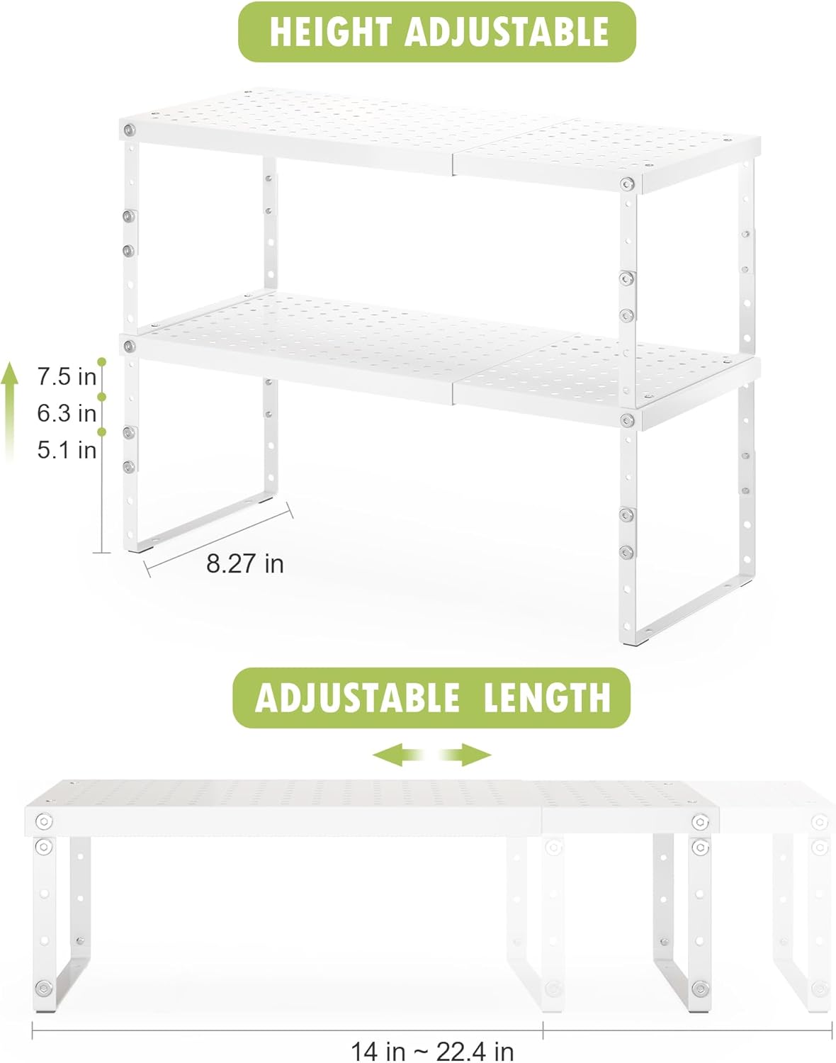 Expandable Cabinet Organizer Shelf With Adjustable Height, Stackable Kitchen Countertop Organizer