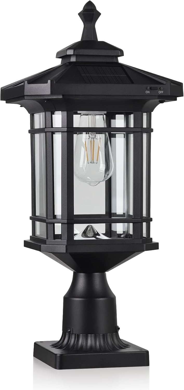 Kemeco Solar Post Light Outdoor, ST4338Q Dusk to Dawn Post Lamp Solar Powered with Pier Mount Base