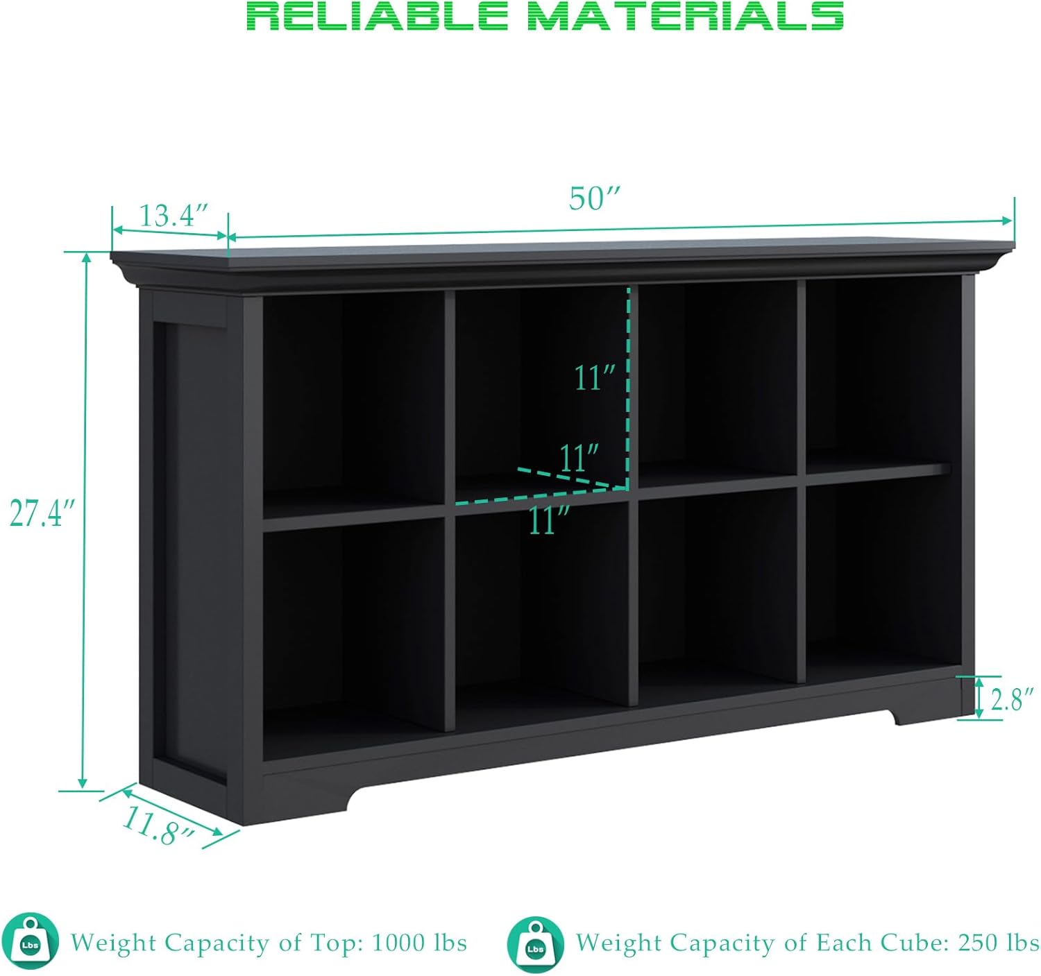 Cube Shelf Bookcase with Base - Wooden 2 Tiers Floor Standing Low Storage Cabinet for Home and