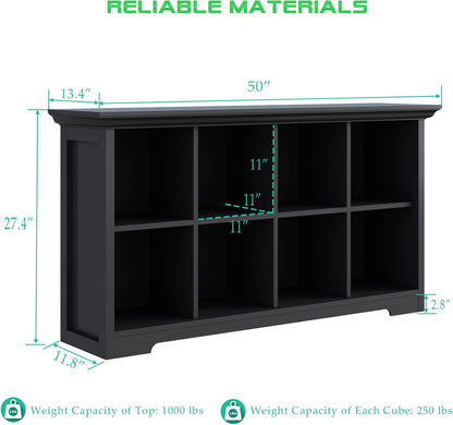 Cube Shelf Bookcase with Base - Wooden 2 Tiers Floor Standing Low Storage Cabinet for Home and