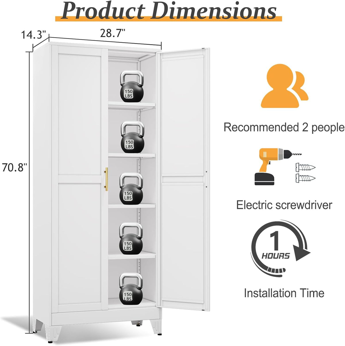 White Pantry Storage Cabinet,71" Kitchen Pantry with Doors and 4 Adjustable Shelves, Metal Storage