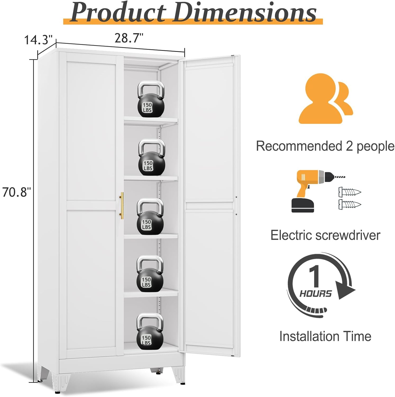 White Pantry Storage Cabinet,71" Kitchen Pantry with Doors and 4 Adjustable Shelves, Metal Storage
