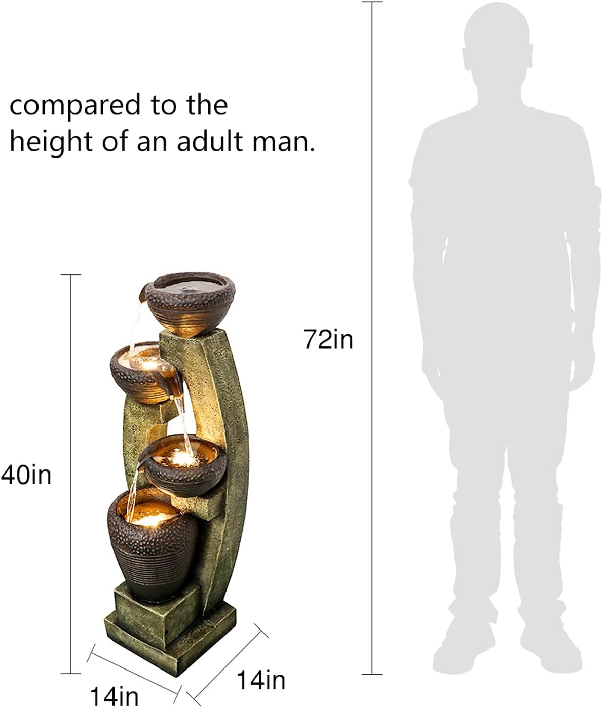 Naturefalls 40” H Modern Outdoor Fountain - 4 Crocks Outdoor Garden Fountains with Contemporary