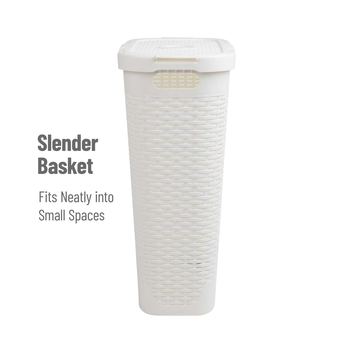 Mind Reader 40L Slim Laundry Hamper with Lid, Narrow Clothes Baskets, Set of 2, White