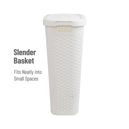 Mind Reader 40L Slim Laundry Hamper with Lid, Narrow Clothes Baskets, Set of 2, White
