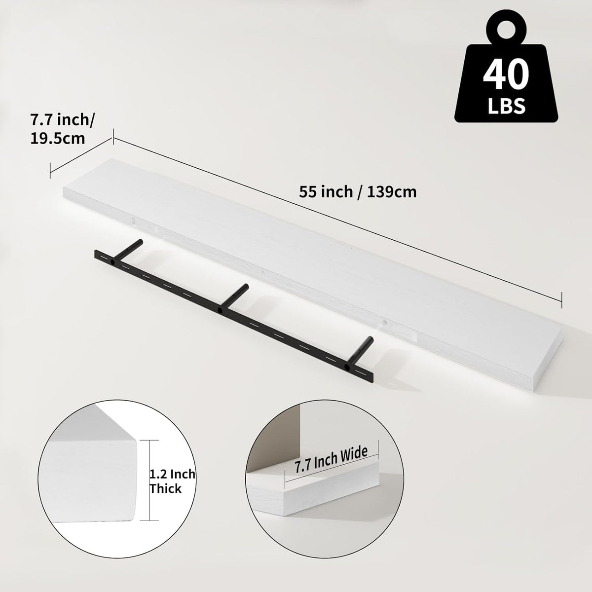 SAUMONIERES Floating Shelves 8 Inch Deep Solid Wood Wide Wall Shelf Set of 1 Wall Mounted for