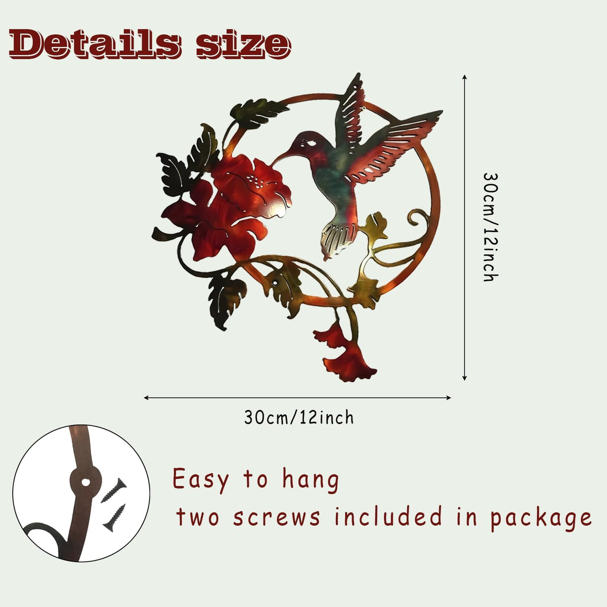 Zoihet Round Metal Bird Wall Art Decor - Hummingbird Wall Art Silhouette for your patio, garden