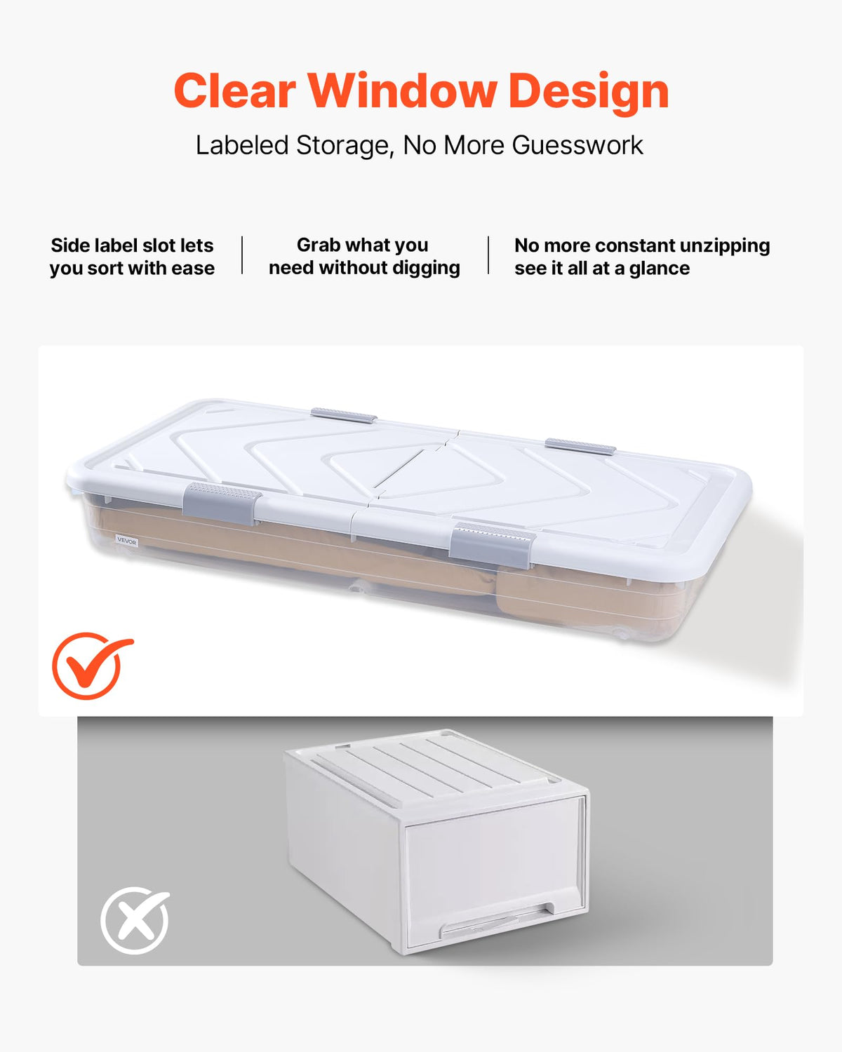 VEVOR Under Bed Storage with Wheels, 39.8 x 20.1 x 5.9 inch Underbed Containers, Underbed Shoes
