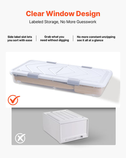 VEVOR Under Bed Storage with Wheels, 39.8 x 20.1 x 5.9 inch Underbed Containers, Underbed Shoes