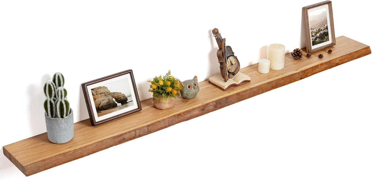 Floating Shelves for Wall Decor, Rustic Solid Elm Wood Live Edge Floating Shelves Wall Mounted