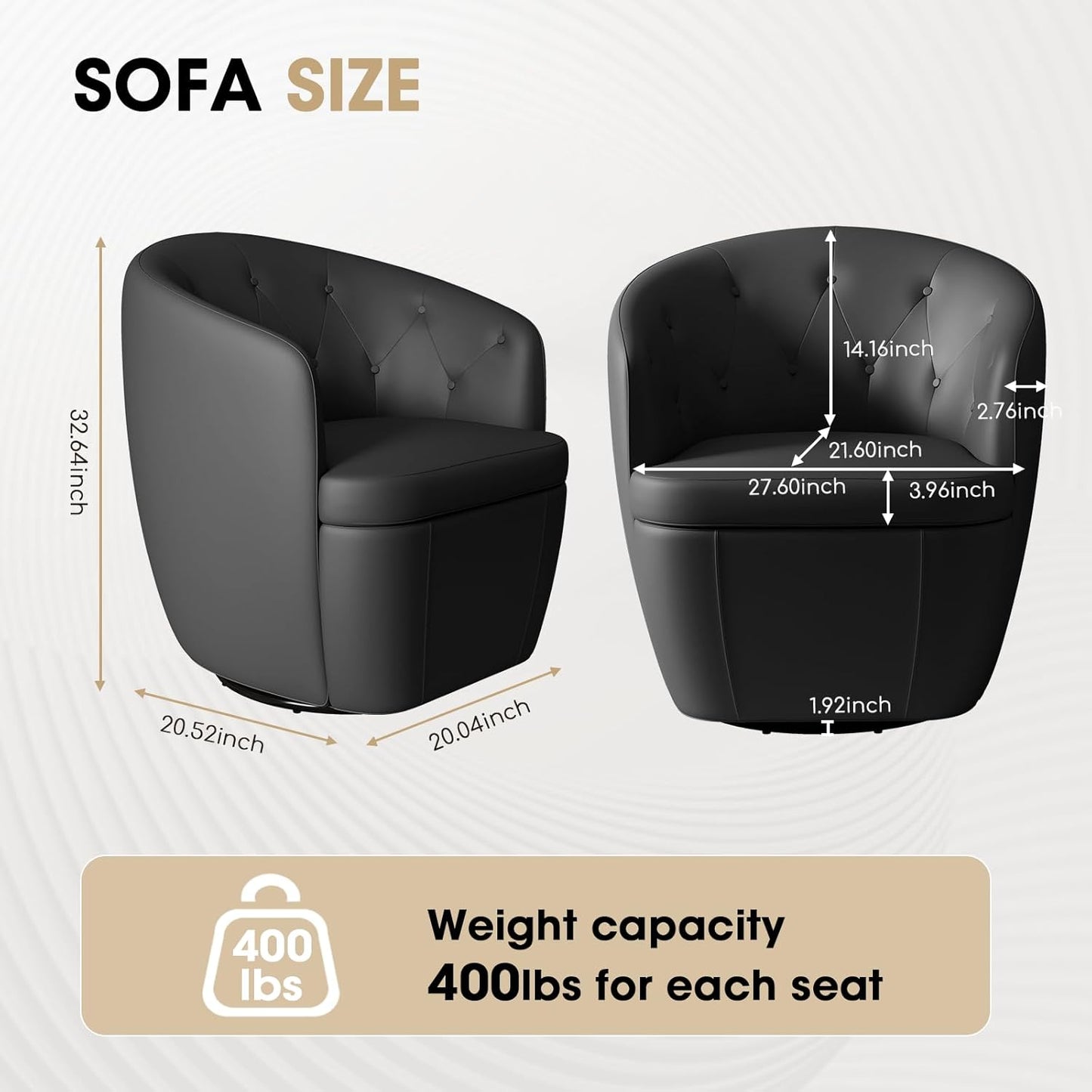 360° Swivel Leather Accent Chair, Modern Barrel Club Chair with Leather Upholstery and Sturdy Base