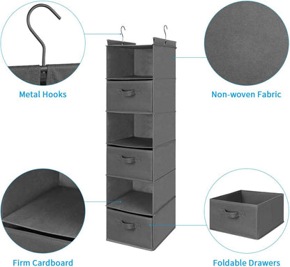 MAX Houser 6 Tier Shelf Hanging Closet Organizer, Closet Hanging Shelf with 2 Sturdy Hooks for
