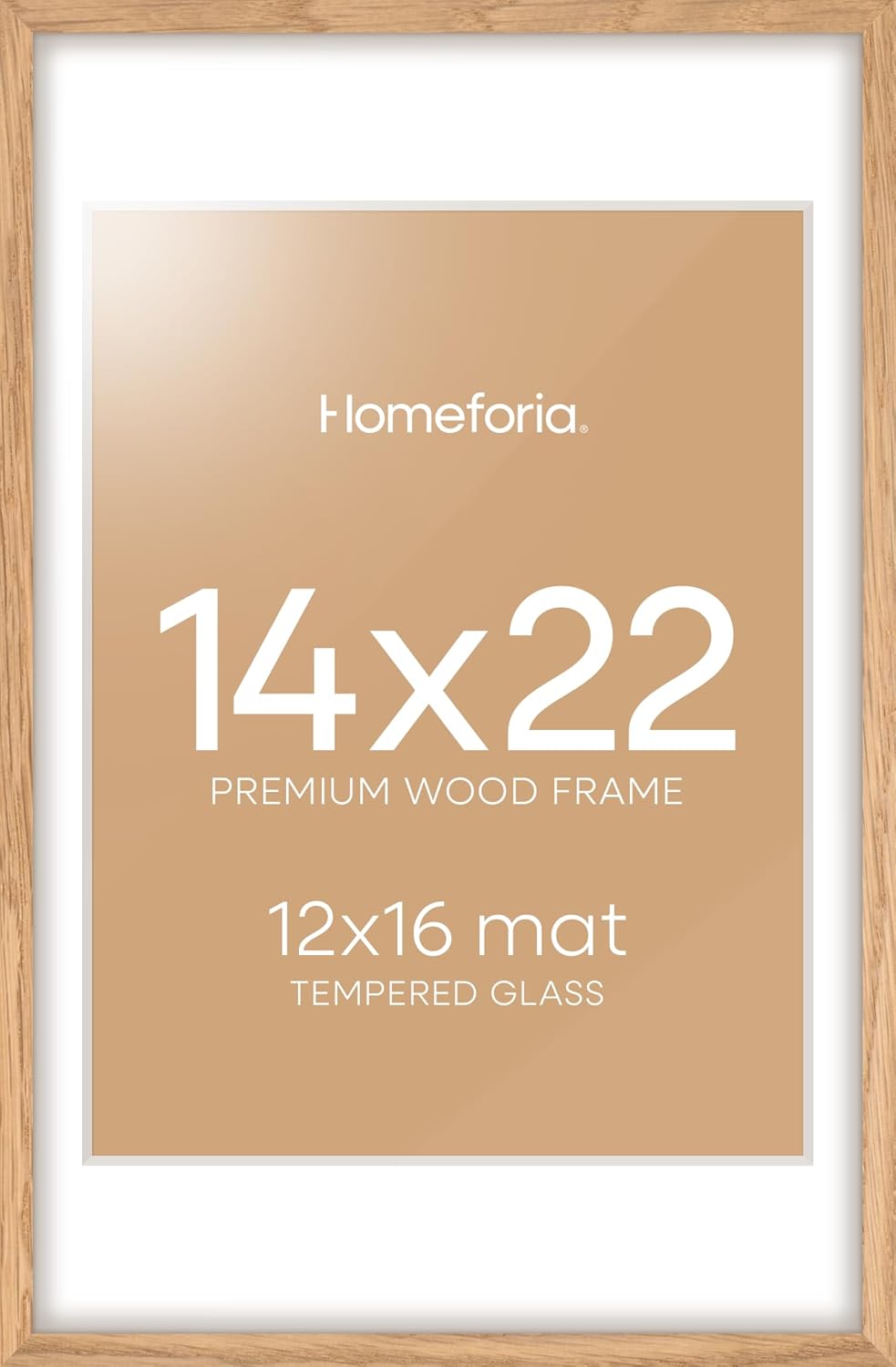 Homeforia 14x22 Picture Frame Wood, High End Natural Oak 14x22 Light Wooden Poster Frame with Mat