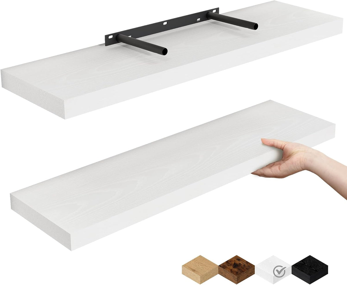 Fun Memories Floating Shelves for Wall, 24" Rustic Wood Deep Wall Mounted Shelves with Invisible