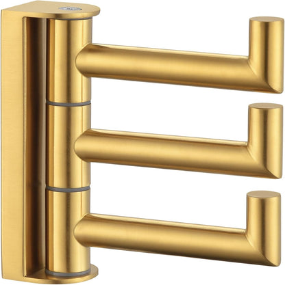 Angle Simple 3 Arms Towel Hook Brushed Gold, 304 Stainless Steel Swivel Triple Towel Holder