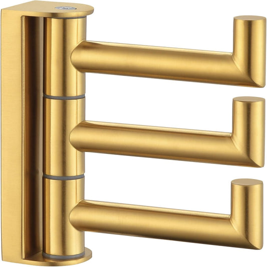 Angle Simple 3 Arms Towel Hook Brushed Gold, 304 Stainless Steel Swivel Triple Towel Holder