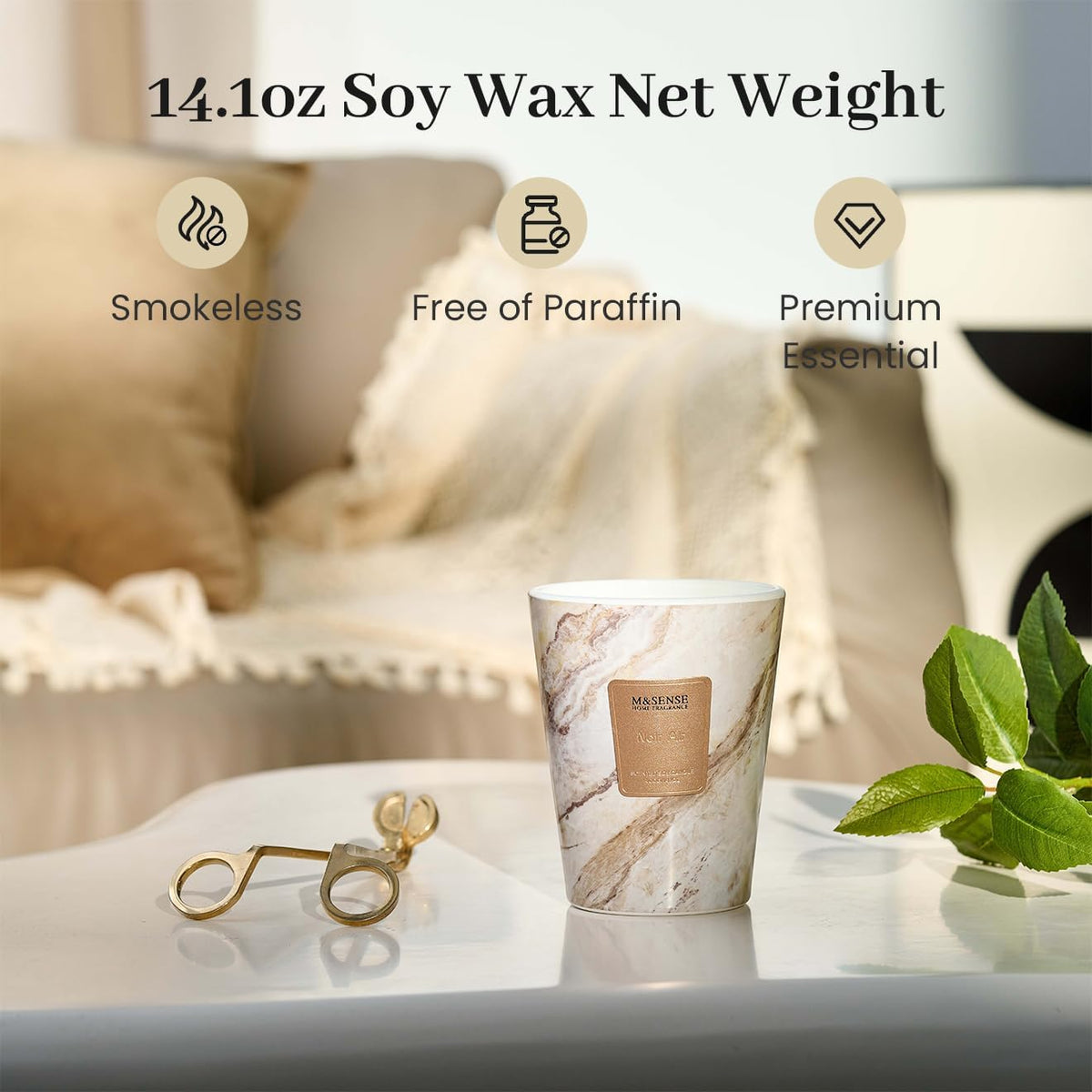 M&SENSE NoirAir Scented Candles for Home, Lead-Free Wick Highly Scented Jar Candles, 14.1 Oz 80