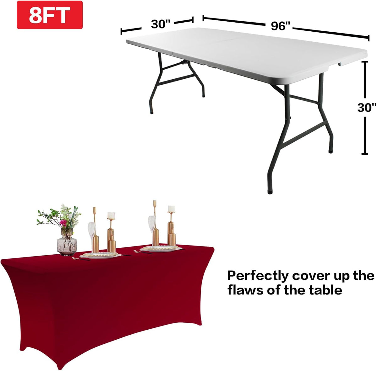 IVAPUPU 6FT Table Cloth for Rectangular Fitted Events Stretch Burgundy Table Covers Washable Cover