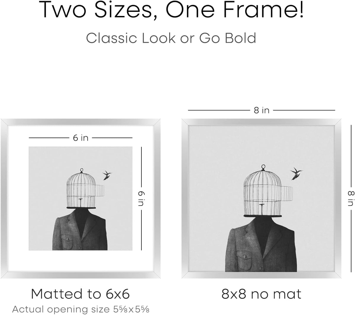 Homeforia 8x8 Silver Picture Frame, High End Metal 8 x 8 Square Frames with Mat 6 by 6 Photo, 8x8