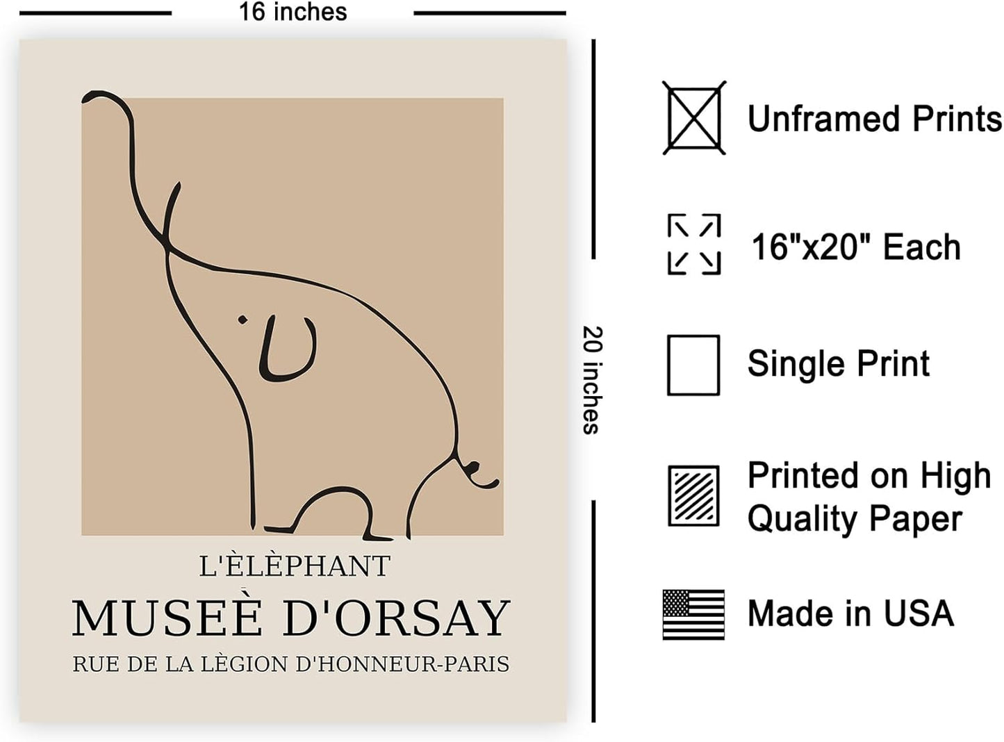 Poster Master Vintage Poster - Retro Elephant Print - Line Drawing Art - Sketch Wall Art - Gift for