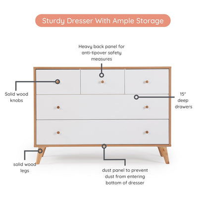 dadada Austin 5-Drawer Dresser for Nursery and Bedroom - Modern Design, Large Storage, Baby-Safe
