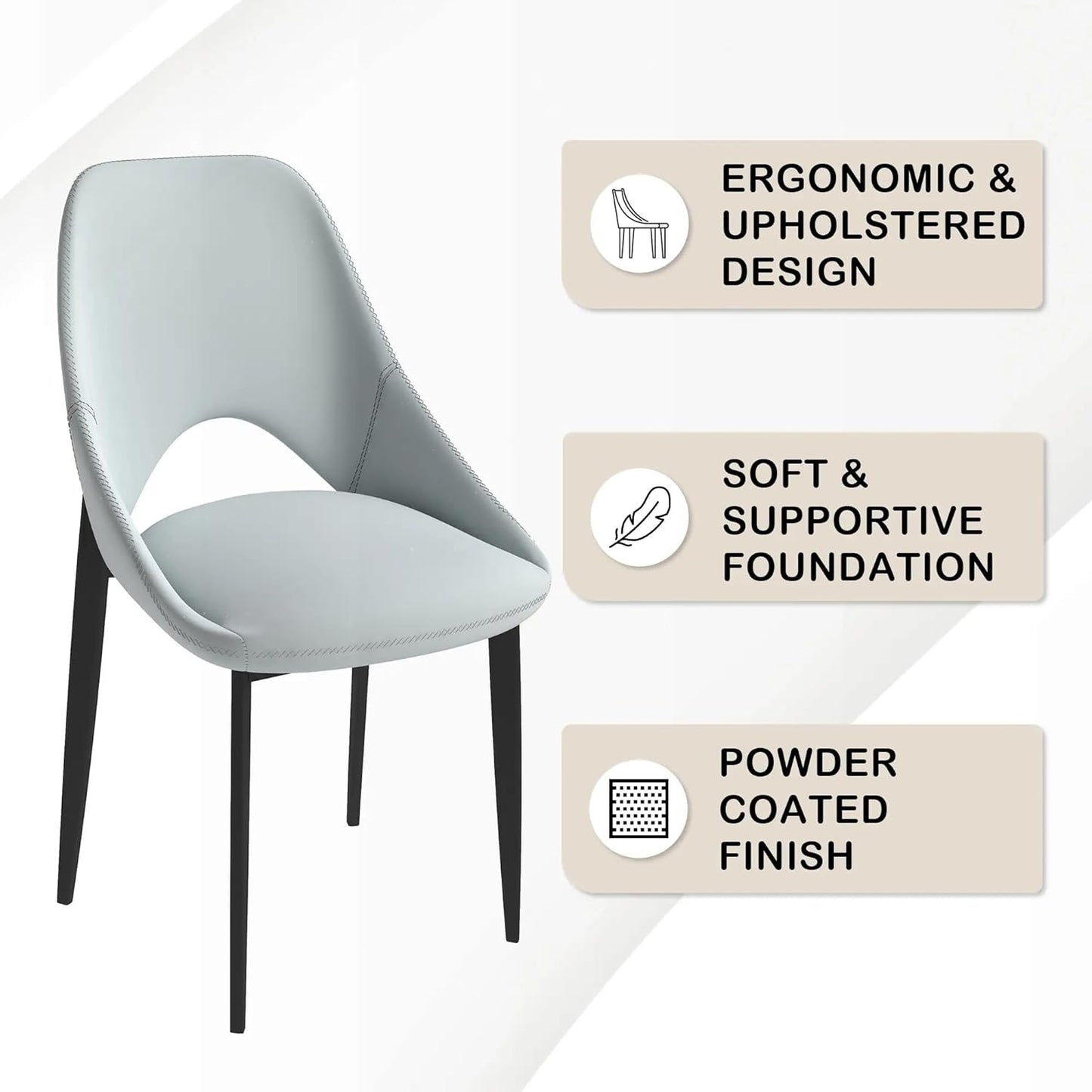 LeisureMod Amalfi Upholstered Fabric Dining Chair – Modern Side Chair with Iron Legs, Mid-Century