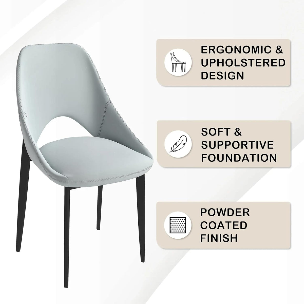 LeisureMod Amalfi Upholstered Fabric Dining Chair – Modern Side Chair with Iron Legs, Mid-Century
