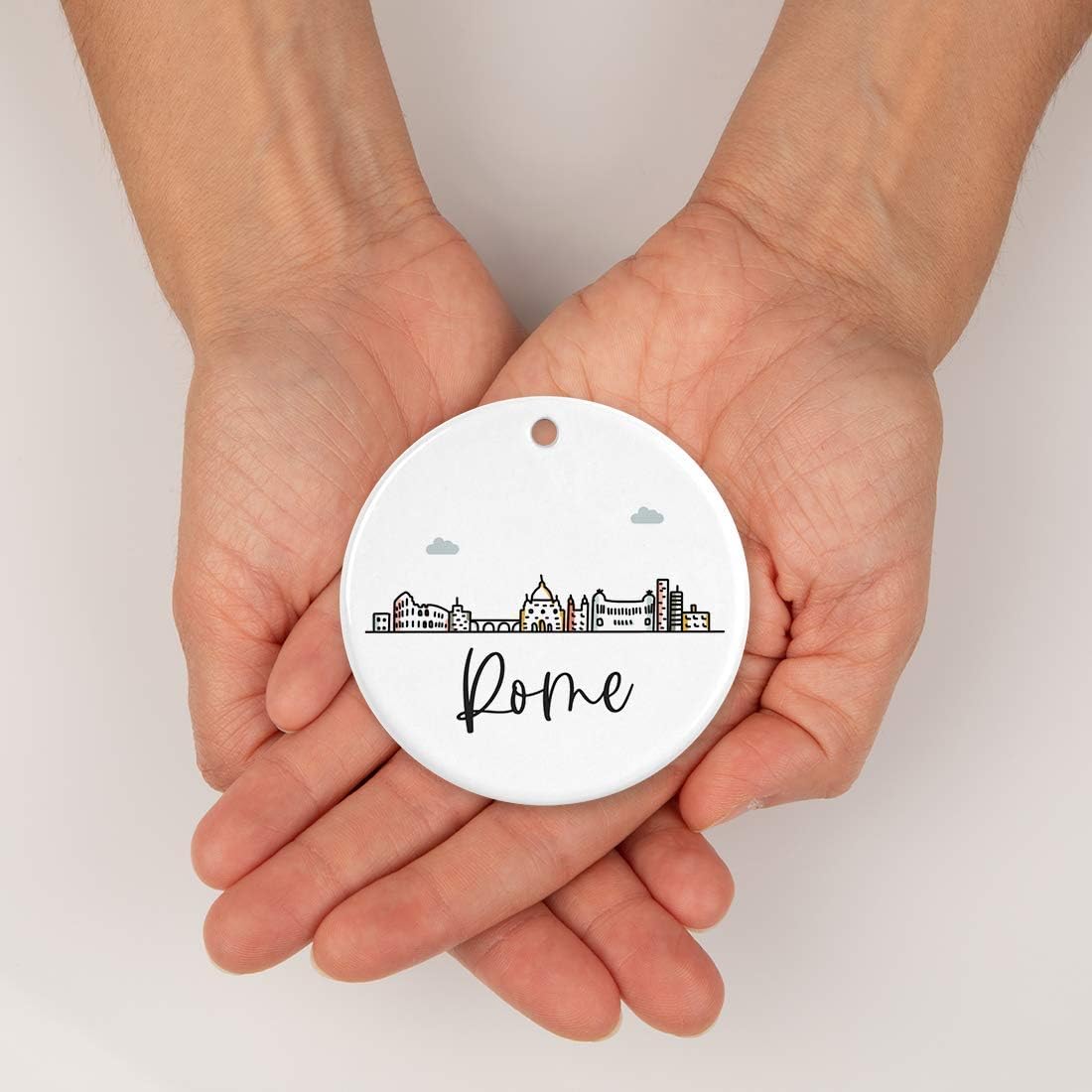 Andaz Press Round Ceramic Porcelain Christmas Tree Ornament Keepsake Gift, Rome, Colorful