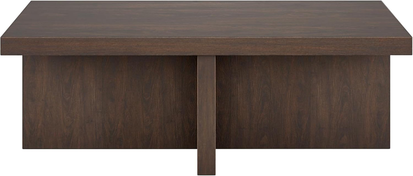 Henn&Hart 44" Rectangular Wood Pedestal Low-Profile Coffee Table for Living Room, Family Room, or