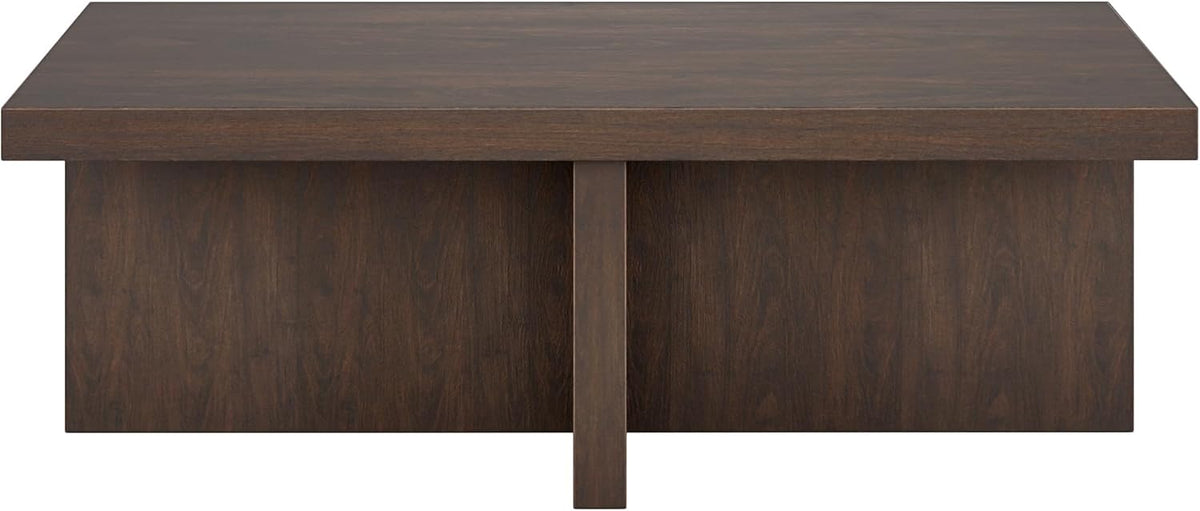 Henn&Hart 44" Rectangular Wood Pedestal Low-Profile Coffee Table for Living Room, Family Room, or