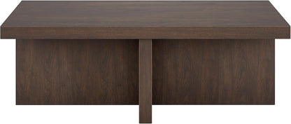 Henn&Hart 44" Rectangular Wood Pedestal Low-Profile Coffee Table for Living Room, Family Room, or