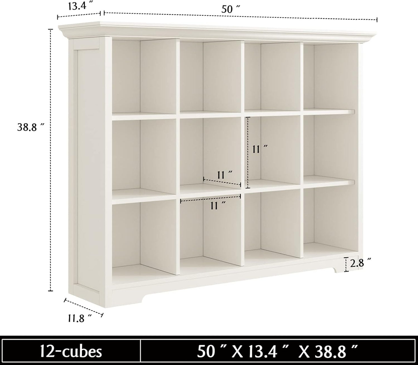 Wooden Cube Bookcase with Base - Modern 3 Tiers Floor Standing Open Shelf Cabinet for Home and