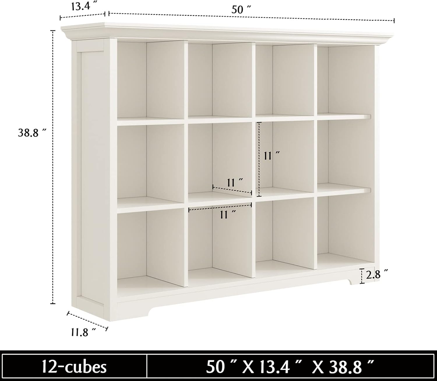 Wooden Cube Bookcase with Base - Modern 3 Tiers Floor Standing Open Shelf Cabinet for Home and