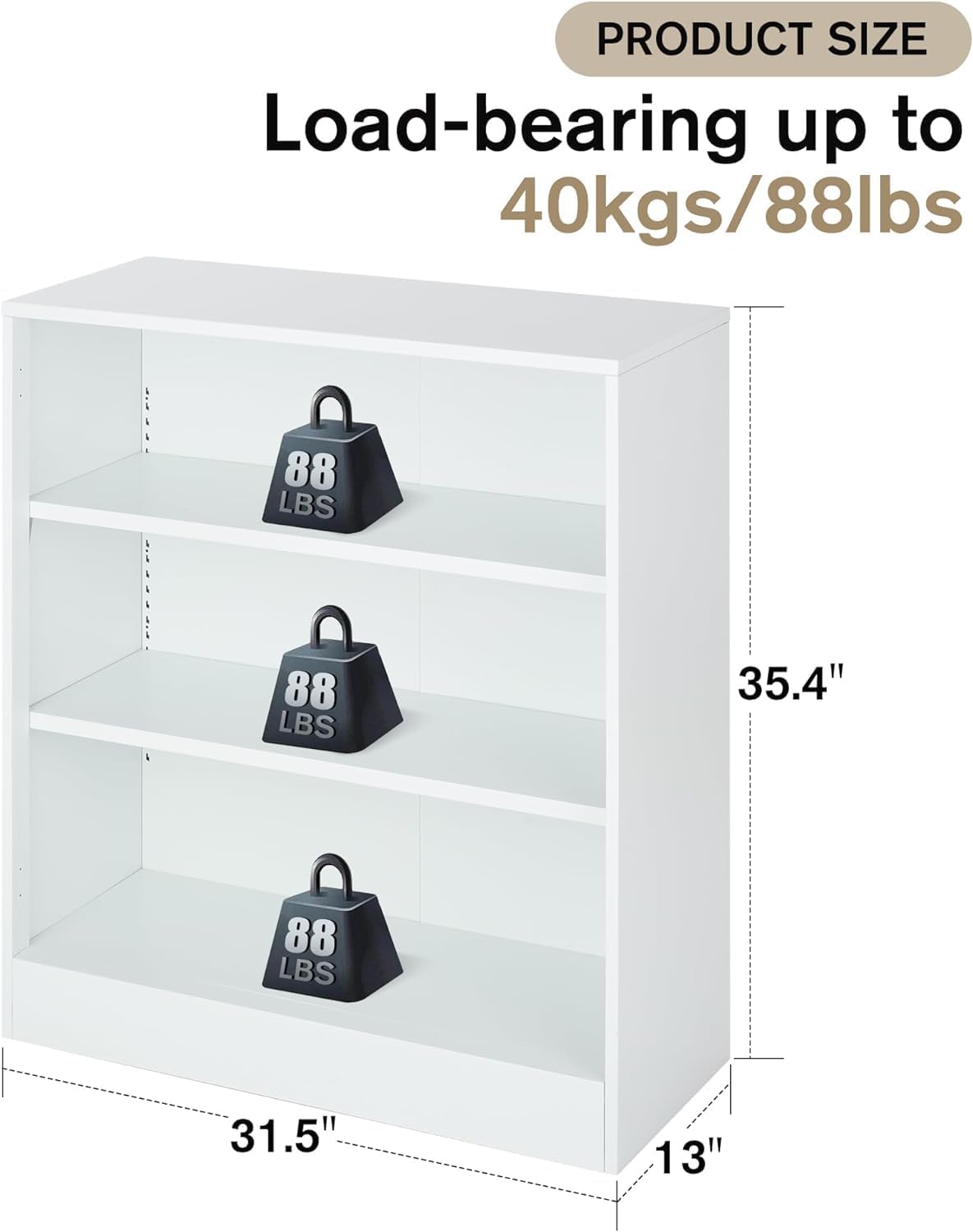 3-Tier Bookshelf with Adjustable Shelves, White Metal Space Saving Storage Shelf Bookcase, Small