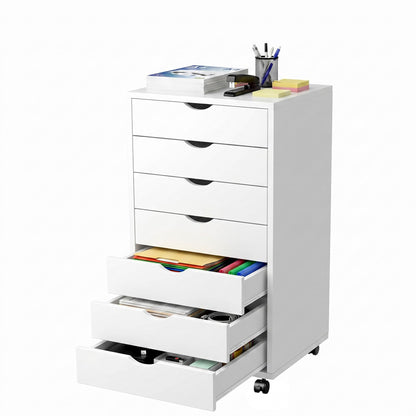 7 Drawer Mobile File Cabinet with Wheels, Office Storage Drawers, White