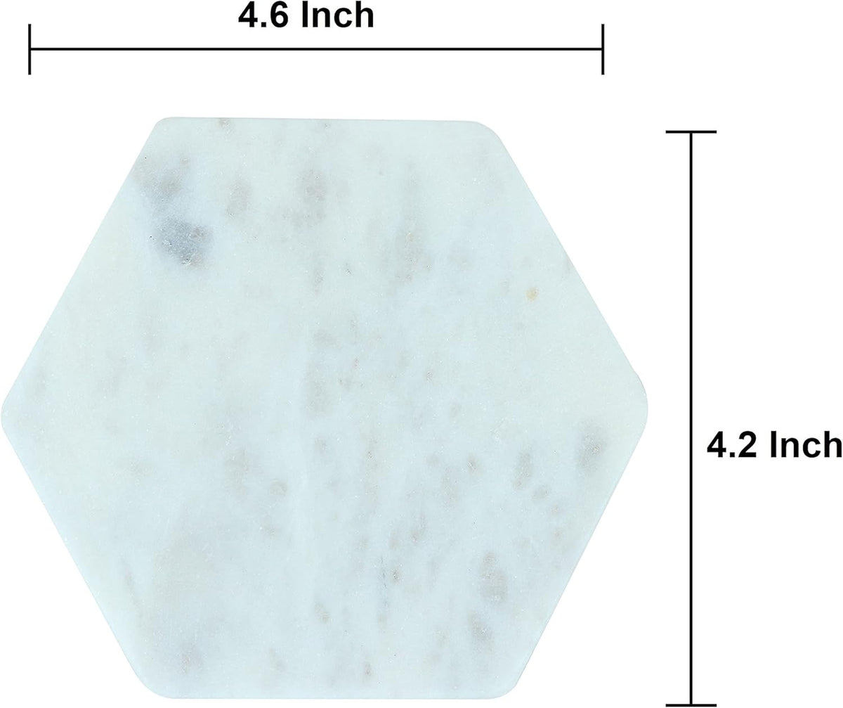 Set of 6 Hexagon Marble Coasters | White Decor for Modern Homes | Drink Coasters for Coffee Table