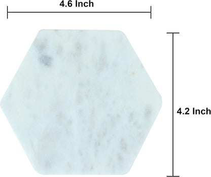 Set of 6 Hexagon Marble Coasters | White Decor for Modern Homes | Drink Coasters for Coffee Table