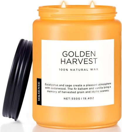 M&SENSE Fall Harvest Scented Candles, 19.4oz 110 Hours Large Natural Soy Long Lasting Slow Burning