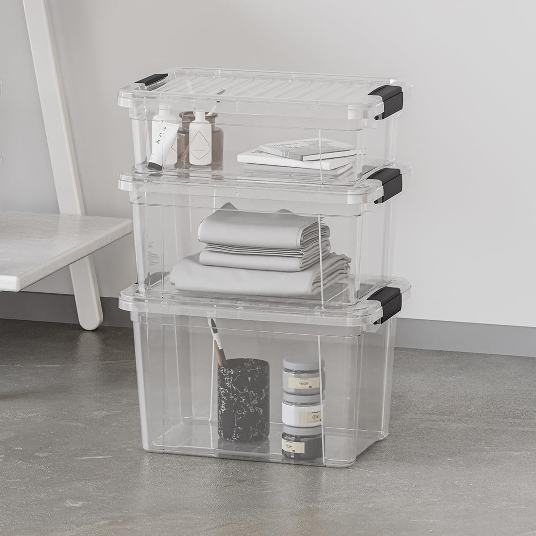Superio Clear Storage Boxes with Lids, 49 Quart Plastic Container Bins for Organizing, Stackable
